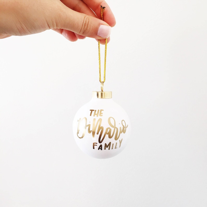 Custom White Round Ceramic Ball Hand Lettered Ornament Christmas Ornament Custom Ornament Holiday Gifts image 6