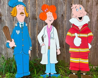 NEW Whoville Heroes Police Nurse Firefighter Who Character WOOD Lawn Yard Art Decoration