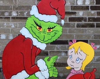 Stealing the Christmas Lights Sweet Little Girl with Ornament WOOD Lawn Yard Art Decorations