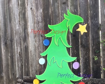 Who Christmas Tree with Ornaments WOOD Lawn Yard Art Decoration