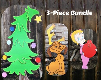 CHRISTMAS Tree Dog Reindeer Sweet Little Girl Ornament Sign WOOD Lawn Yard Art Decor