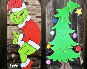 Handmade Christmas Yard Art: Grinch & Tree with Ornaments (Bundle)