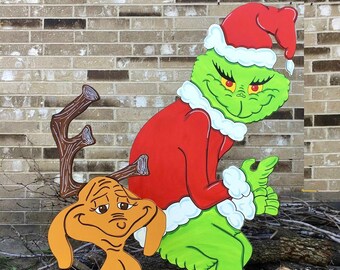Stealing the Christmas Lights Dog the Reindeer WOOD Lawn Yard Art Decorations
