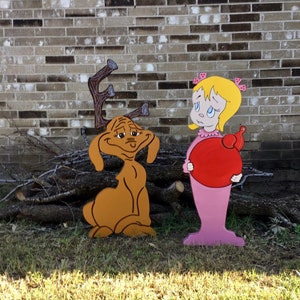 Dog the Reindeer Sweet Little Girl with Ornament &quot;But why, Mr.?&quot; CHRISTMAS WOOD Lawn Yard Art Decorations 2 Piece Bundle