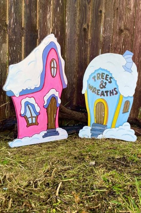 Whoville Houses Pink and Blue WOOD Lawn Yard Art Decorations