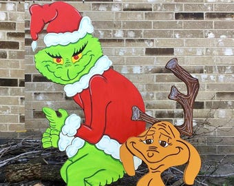 Stealing the Christmas Left Lights Dog the Reindeer WOOD Lawn Yard Art Decorations