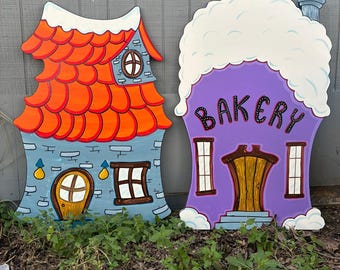 Whoville Houses Bakery and House Set WOOD Lawn Yard Art Decorations