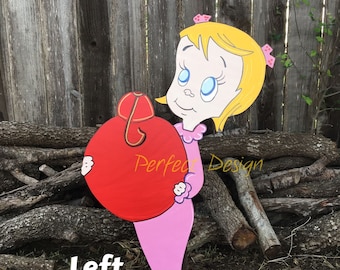 Sweet Little Girl Smiling with Ornament CHRISTMAS WOOD Lawn Yard Art Decoration CUTE Left