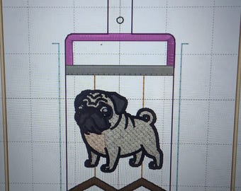 Custom Pug Embroidered on Dog Paw with Hearts Print Pencil ID Badge Holder / Luggage Tag / Gift Card Holder