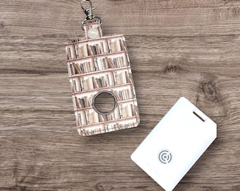 Books on Shelves Print Alarm ID Badge Holder ***With Optional Personalization*** Top or Bottom Alarm Hole