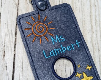 Custom Sun and Stars Embroidered Alarm ID Badge Holder ***With Optional Personalization*** Top or Bottom Alarm Hole