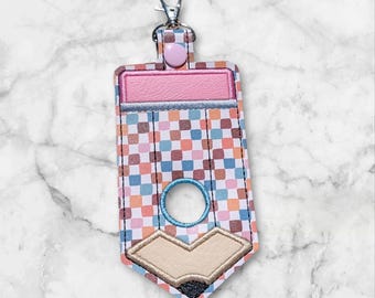 Porte-badge d'identité au crayon brodé, imprimé damier bohème, personnalisé en option *** haut, bas ou sans trou d'alarme