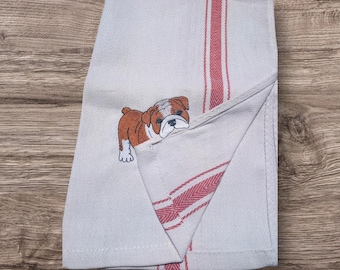 Gesticktes Bulldogge Dieb Peeker Küchentuch, Bulldogge Hoch absorbierendes 15 "x 25" Handtuch, Hundeliebhaber Küchendekor, Bulldogge Geschenk für Hundemutter
