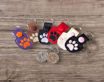 Paw Print Embroidered Key Chain / Fob Zipper Pull Bag Tag Quarter Keeper