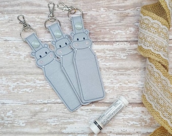 Lip Balm Holder Keychain, Hippo Embroidered Chapstick Holder, Cute Keychain, Lip Balm Cozy, Great Gift  Stocking Stuffer Easter Basket Gift