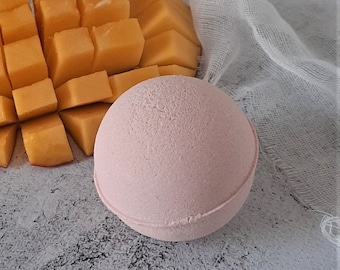 Mango Passionfruit Bath Bomb - Relaxing Spa Day Tub Fizz - Natural and Organic Tropical Bath Soak - Coral Blush Colored Self Care Gift