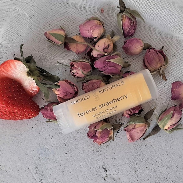 Strawberry Rose Lip Balm - All Natural Lip Care - Organic Lip Butter - Strawberry Scented Lip Treatment - Chapped Lips Salve