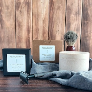 Artisan Crafted Herbal Citrus Shave Soap - Lemon Scented Handmade Shaving Soap Puck- Natural Solid Shave Cream Bar - Wet Shave Method