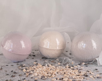 Milk Bath Bomb Set - Milk Honey and Lavender Coconut and Sandalwood Oat - Decadent Luxury Spa Day Tub Fizz - Natural Organic Bath Soak