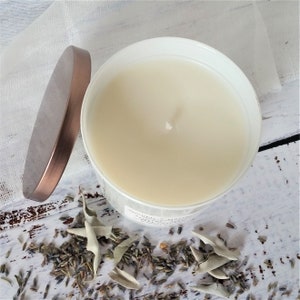Sage Lavender Scented Natural Soy Candle Clean Herbal Lavender Scent White Jar Candle with Lid Boxed Gift image 3