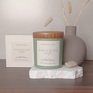 Sandalwood Rose Scented Natural Soy Candle - Romantic Home Fragrance - Earthy Wood and Rose Petal Notes - Hand Poured Jar Candles