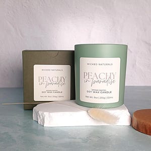 Juicy Peach Scented Natural Soy Candle - Hand Poured Jar Candle with Lid - Summer Decor