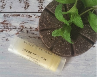 Chocolate Peppermint Kiss Lip Balm - All Natural Lip Balm - Peppermint Cocoa Scented Lip Treatment - Organic Lip Butter - Chapped Lips Salve