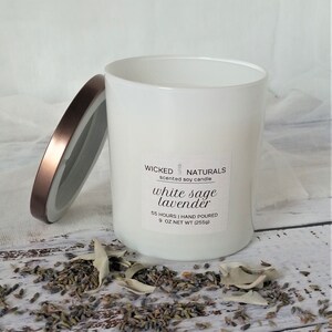 Sage Lavender Scented Natural Soy Candle Clean Herbal Lavender Scent White Jar Candle with Lid Boxed Gift image 2