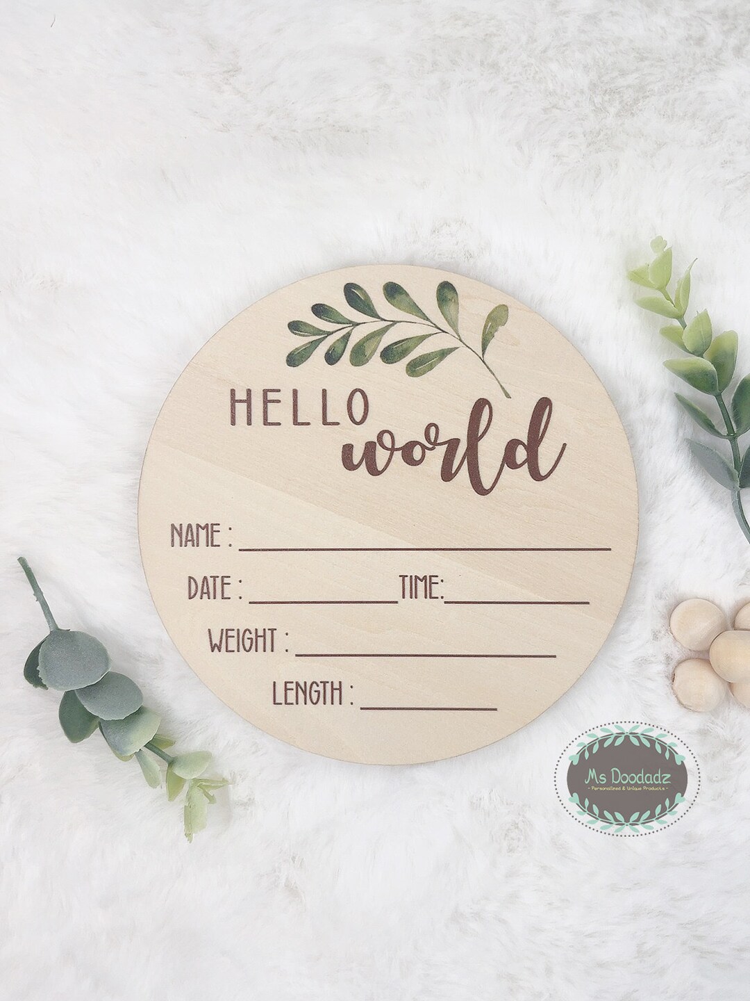 Baby Birth Announcement Wood Disc - Hello World Double Sided / Birth ...