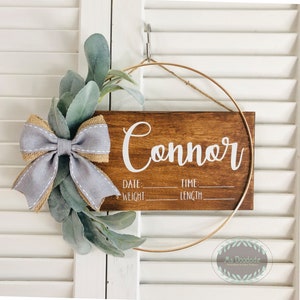 Hospital Door Hanger, Baby Girl, Baby Boy, Burlap + Light Gray Ribbon / Door Hanger Birth Announcement / Baby Hospital Sign