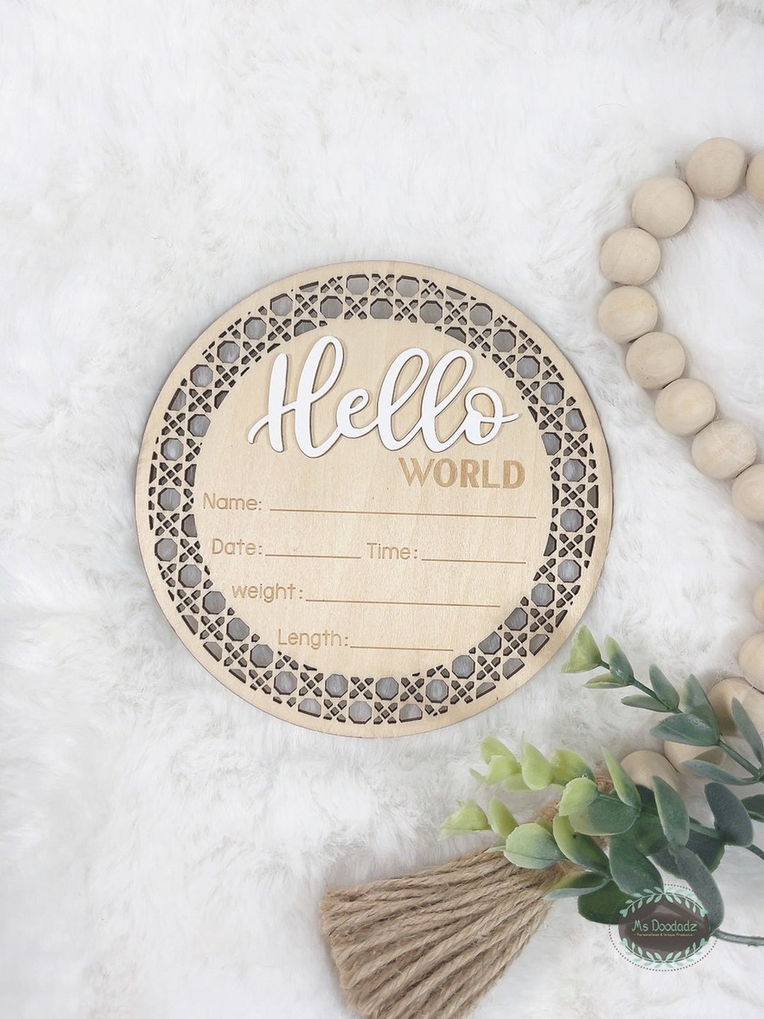 Baby Birth Announcement Wood Disc - Hello World 3D / Birth Hospital ...