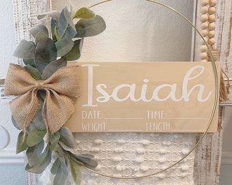 Hospital Door Hanger -Boy, Girl - Burlap Ribbon - Lambs Ear - Rustic Farmhouse Style / Door Hanger Birth Announcement / Baby Hospital Sign