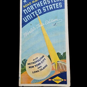 1939 Sunoco Gasoline Northeastern USA Road Map World Fair Edition