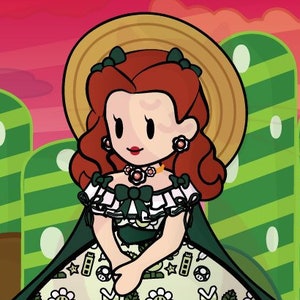 Paper Mario Princess Daisy as Scarlett O&#39;Hara Gone with the Wind Barbeque Dress Adorable Print Fan Art
