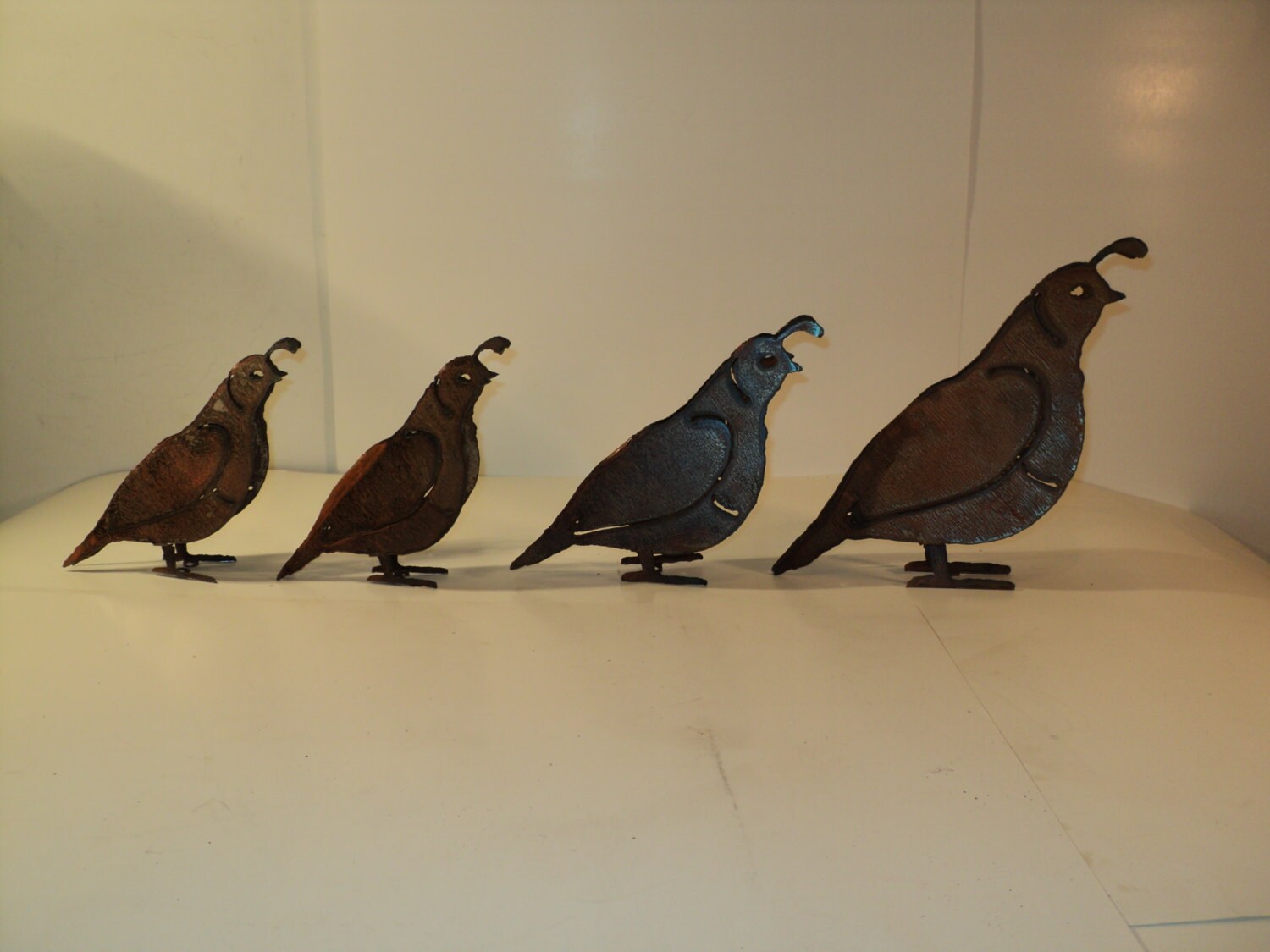 Metal Quail Yard Art Set of 4 Daddy Mommy and Chicks Etsy