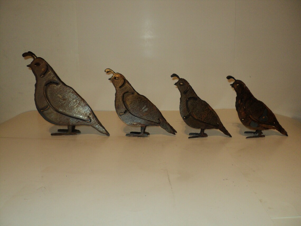 Metal Quail Yard Art Set of 4 Daddy Mommy and Chicks Etsy