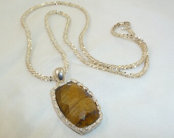 Sterling Silver Tiger's Eye Pendant with 24" Sterling Silver Bright Cut Chain
