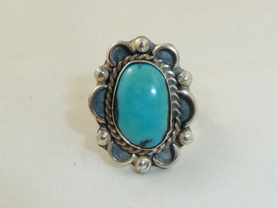 Vintage Sterling Silver Signed Turquoise Floral R… - image 1