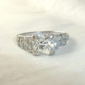 Antique Art Deco Platinum 1.30 cttw Old European Cut Diamond Ring size 6