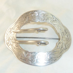 Antique La Pierre Sterling Silver Repousse Sash Buckle Brooch