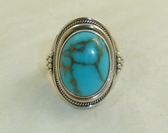 Vintage Sterling Silver Turquoise Ring Size 7.75