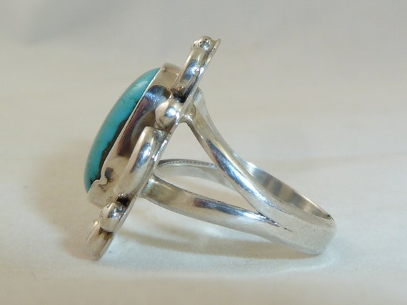 Vintage Sterling Silver Signed Turquoise Floral R… - image 5