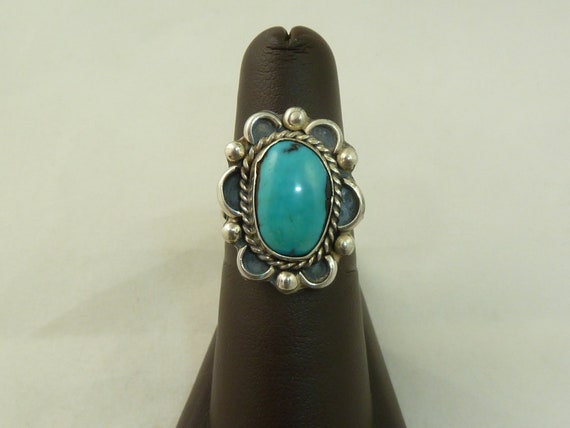 Vintage Sterling Silver Signed Turquoise Floral R… - image 9