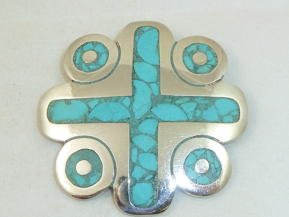 Vintage Taxco Mexican Sterling Silver Turquoise I… - image 1