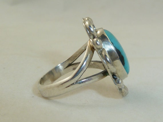 Vintage Sterling Silver Signed Turquoise Floral R… - image 3