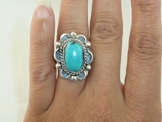 Vintage Sterling Silver Signed Turquoise Floral R… - image 10