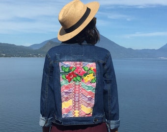 Floral Denim Jacket - Embroidered Jacket - Handmade in Guatemala