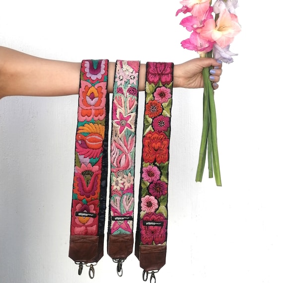 Embroidered Bag Strap ~ Pink Flowers
