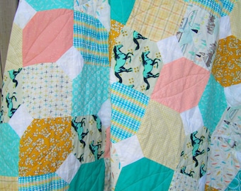 Baby quilt - gender neutral quilt - southwestern quilt - mint quilt - baby boy quilt - crib quilt - patchwork quilt - baby blanket -