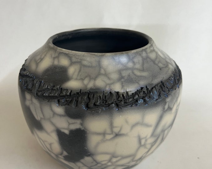 Candy Raku Vessel with Carved Band